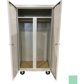 All-Welded Mobile Wardrobe Cabinet, 36"W x 24"D x 72"H, Pastel Green