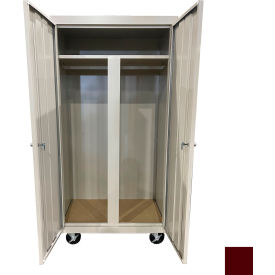 All-Welded Mobile Wardrobe Cabinet, 36"W x 24"D x 72"H, Wine Red