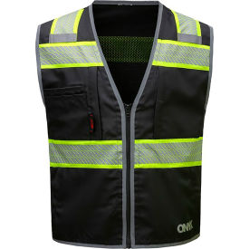 Standard Safety Vest w/ Lime Contrasting Trim, XL, Black