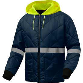 Enhanced Visibility Diamond Quilted Jacket w/ Removable Hood, Blue, 2XL