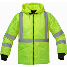 Diamond Quilted Jacket w/ Removable Hood, Class 3, Lime, Large