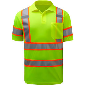 Two Tone Short Sleeve Polo Shirt w/ 1 Pocket, Class 3, Polyester, Lime, 2XL