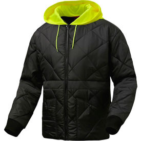 Enhanced Visibility Diamond Quilted Jacket w/ Removable Hood, Black, 4XL