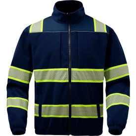 Onyx Enhanced Visibility Full Zip Jacket, Polyester Fleece, Navy, 2XL