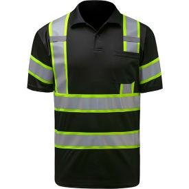 Two Tone Short Sleeve Polo Shirt, Polyester, Black, 4XL