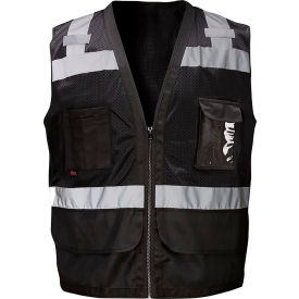 Enhanced Visibility Heavy Duty Vest with Multi Pockets, S/M, Black