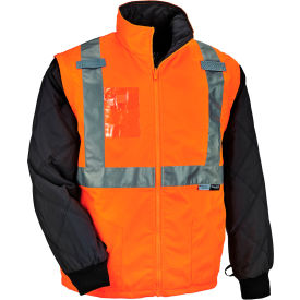Hi-Vis Winter Jacket & Vest w/ Detachable Sleeves, XL, Orange