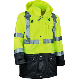 Hi-Vis Rain Jacket with Black Accents, Class 3, Polyester, 5XL, Lime