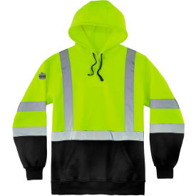 GloWear 8373 Hi-Vis Hooded Sweatshirt, Black Bottom, Class 3, 2XL, Lime