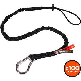 Squids 3100 Standard Lanyard w/ Carabiner & Cinch Loop, Black, Pack of 100