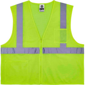 GloWear 8256Z Self Extinguishing Vest, Zipper, Class 2, 4XL/5XL, Lime