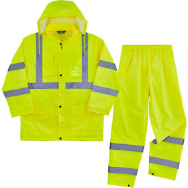 GloWear 8376K Lightweight Hi-Vis Rain Suit, Class 3, Polyester, L, Lime