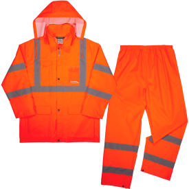 Lightweight Hi-Vis Rain Suit Kit, Polyester, Medium, Orange