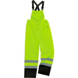 Hi-Vis Rain Bibs with Black Bottom Pants, Class E, Small, Lime