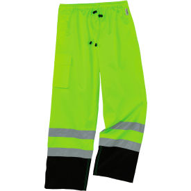 Hi-Vis Rain Pants with Black Bottom, Class E, Polyester, Small, Lime