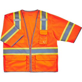 Hi-Vis Two Tone Surveyor Vest, Zipper, Class 3, S/M, Orange