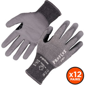 Cut Resistant Gloves, Polyurethane Coated, ANSI A7, Size S, Color Gray, 12 Pairs