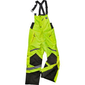 High Visibility Insulated Bib Pants, ANSI Class E, 300D Polyester, XL, Lime