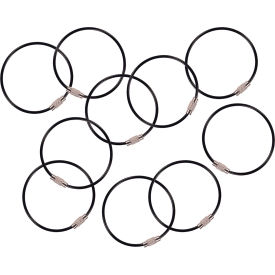 Wire Cable Key Ring, Black, Pack of 10