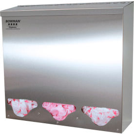 Triple Bulk Dispenser, Tall, 18-3/16"W x 5-3/4"D x 17-15/16"H, Stainless