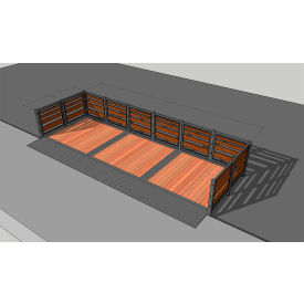 Parklet with 10 Panels, Wood Slat Inserts & 3 Ramps For Sidewalk, 19'L x 6'W x 3.5'H