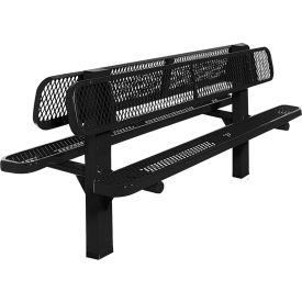 Double Sided Bench, Diamond Seat, In Ground Mount, 6'L, Black