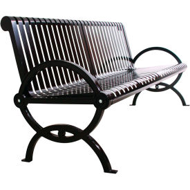 Durham Horizontal Powdercoated Steel Slat Bench w/ Back, Surface Mount, 4'L, Black