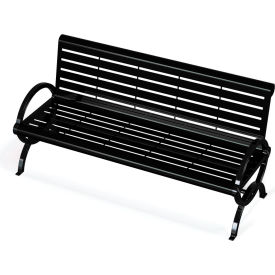 Durham Horizontal Powdercoated Steel Slat Bench w/ Back, Surface Mount, 6'L, Black