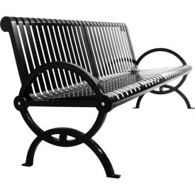 Durham Vertical Powdercoated Steel Slat Bench with Back, Surface Mount, 4 feet Long, Black