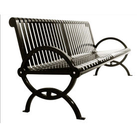 Durham Vertical Powdercoated Steel Slat Bench w/ Back, Surface Mount, 6'L, Black