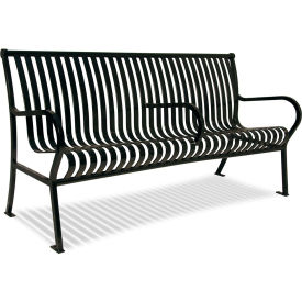 Hamilton Horizontal Slat Bench w/ Back, Surface Mount, 4'L, Black