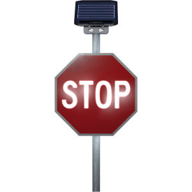 Dusk Till Dawn Stop Sign, Solar, 30"W x 2"D x 30"H, White/Red