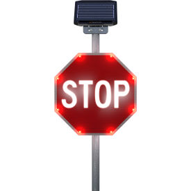 Dusk Till Dawn Stop BlinkerSign, Solar, 30"W x 2"D x 30"H, White/Red