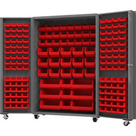 Mobile Heavy Duty Cabinet w/ 168 Red Bins, 14 Gauge, 48"W x 24"D x 76"H