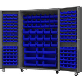 Mobile Heavy Duty Cabinet w/ 168 Blue Bins, 14 Gauge, 48"W x 24"D x 76"H