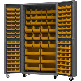 Mobile Heavy Duty Cabinet with 132 Yellow Bins, 14 Gauge, 36"W x 24"D x 76"H