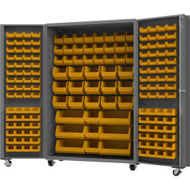 Mobile Heavy Duty Cabinet w/ 168 Yellow Bins, 14 Gauge, 48"W x 24"D x 76"H