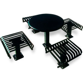 Round Picnic Table with 2 Seats, Surface Mount, Steel, Black, 36"L