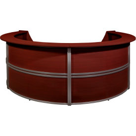 Marque Quad Unit Reception Curved Desk Workstation, 142"W x 103"D x 45-1/2"H, Mahogany