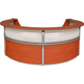 Regency Marque Plexi Quad Unit Reception Curved Desk Workstation, 142"W x 103"D x 45-1/2"H, Cherry
