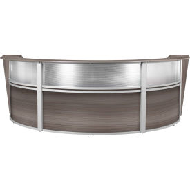 Marque Plexi Triple Unit Reception Workstation, 143-1/2"W x 71"D x 45-1/2"H, Driftwood Gray