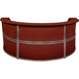 Triple Unit Reception Curved Desk Workstation, 143-1/2"W x 71"D x 45-1/2"H, Mahogany