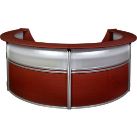 Marque Plexi Quad Unit Reception Curved Desk Workstation, 142"W x 103"D x 45-1/2"H, Mahogany