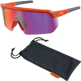 Half Frame Safety Glasses, Purple Mirror Lens, Orange Frame