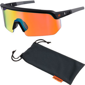 Half Frame Safety Glasses, Orange Mirror Lens, Matte Black Frame