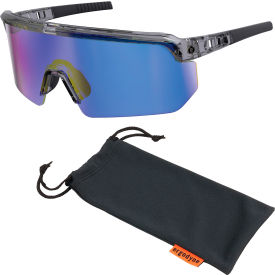 Half Frame Safety Glasses, Blue Mirror Lens, Clear Smoke Frame