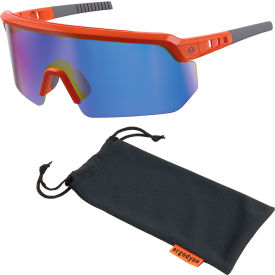 Half Frame Safety Glasses, Blue Mirror Lens, Orange Frame