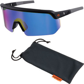 Half Frame Safety Glasses, Blue Mirror Lens, Matte Black Frame