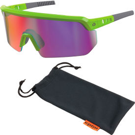 Half Frame Safety Glasses, Purple Mirror Lens, Lime Frame