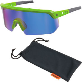 Half Frame Safety Glasses, Blue Mirror Lens, Lime Frame
